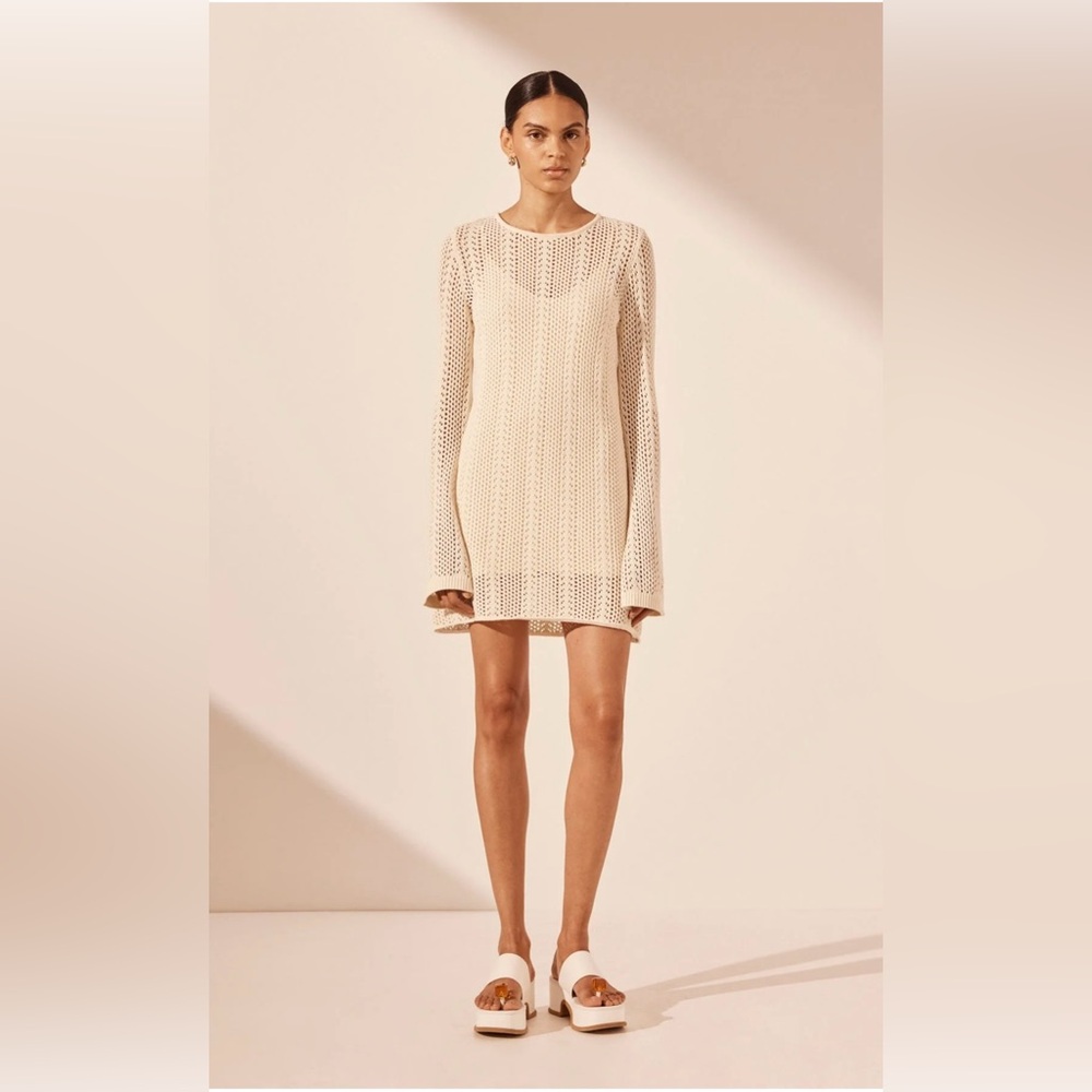 Shona Joy Arlo Long Sleeve Mini Dress Ivory XS Brand New